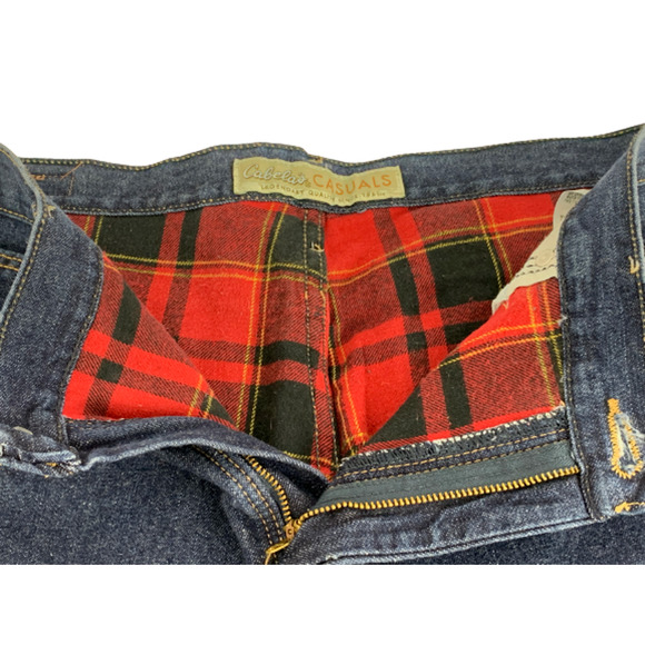 Cabelas Womens 14 R Straight Leg Jeans Red Buffalo Plaid Flannel Lined Denim - Picture 6 of 12